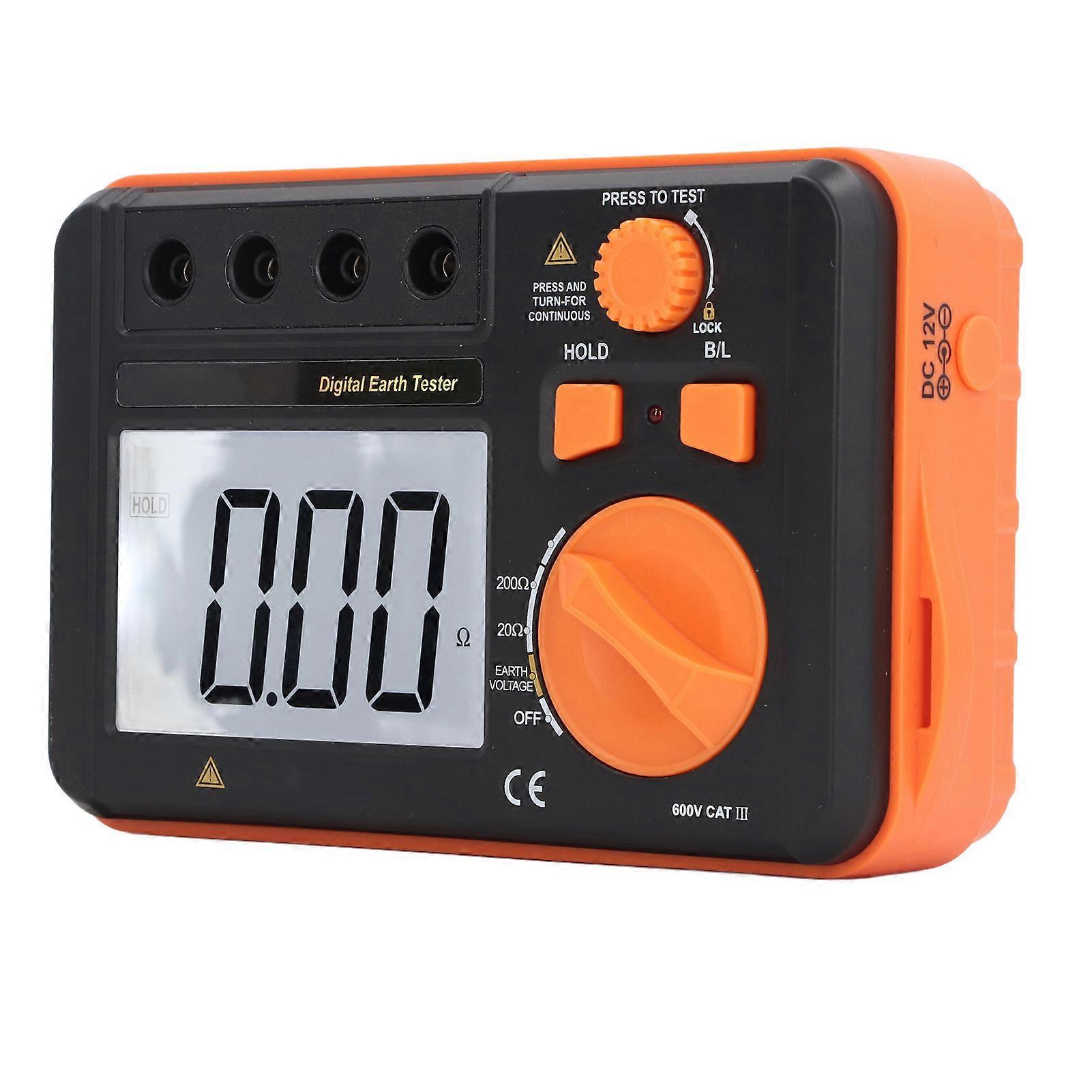 Digital Earth Resistance Tester 0.01‑2000Ω 200V LCD Backlit