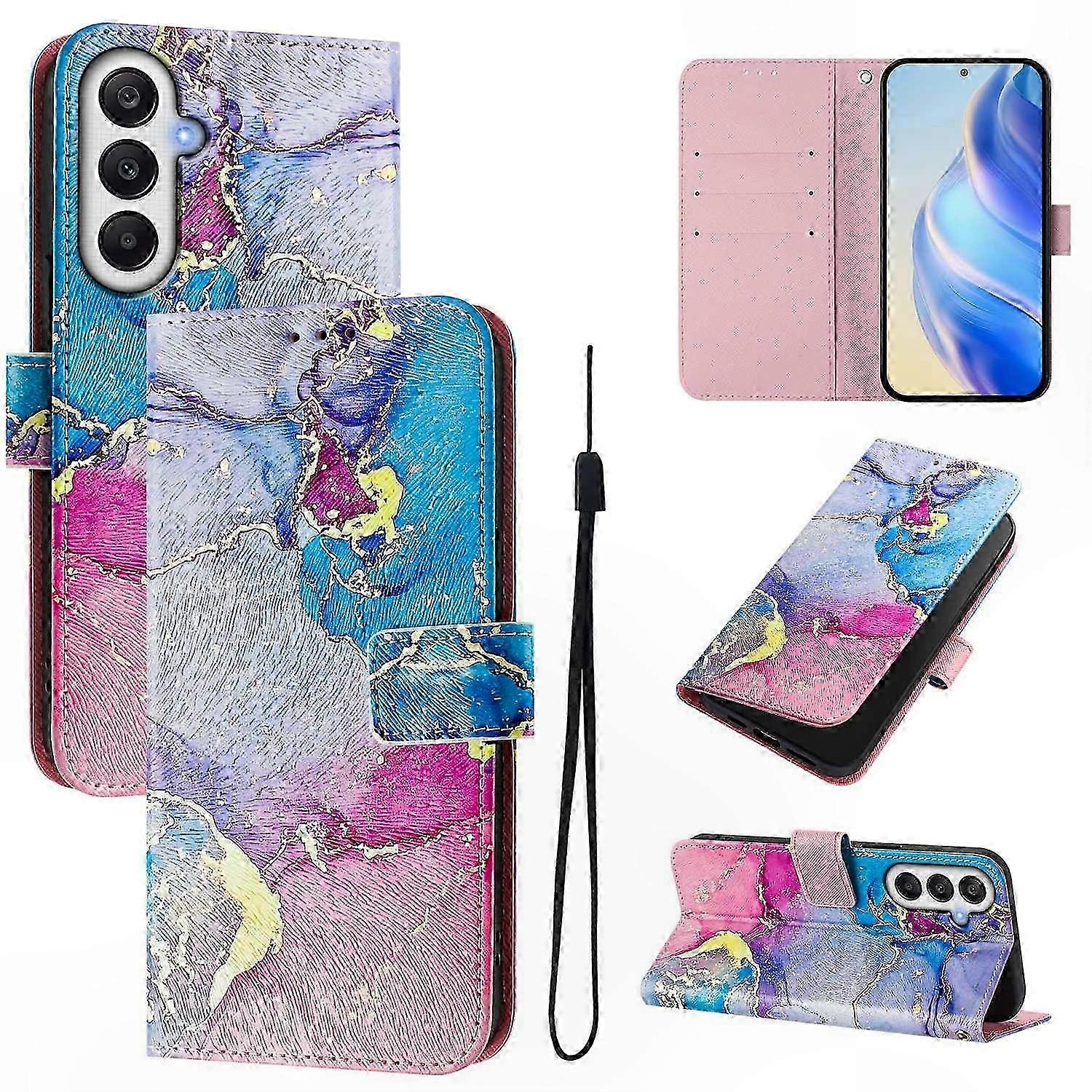 Pattern Printed Wallet Case with Strap for 5G Phones