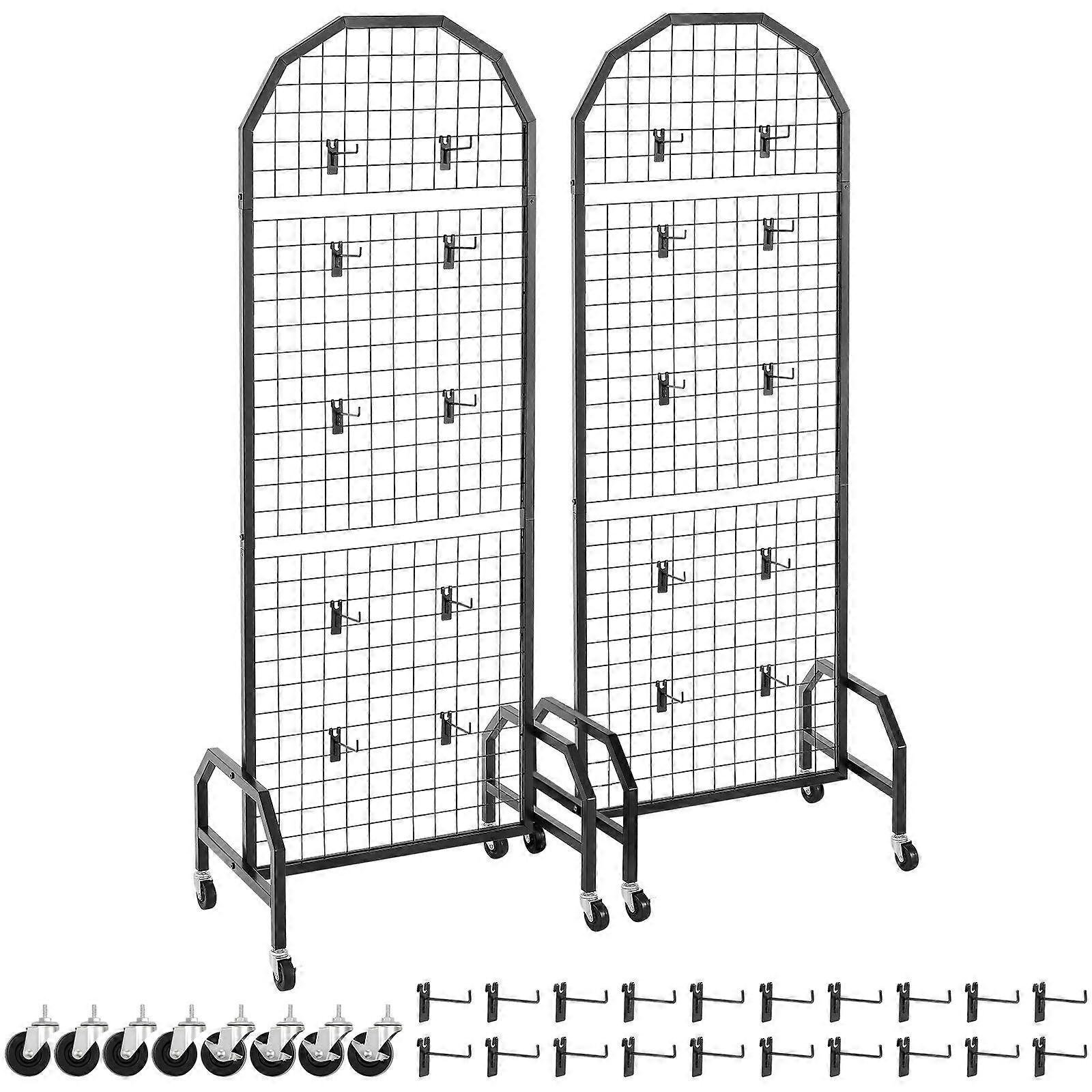 2 Packs Grid Wall Panels, 600 x 1640mm Wire Grid Panels Display Rack, Movable Art Display Shelf, Black Carbon Steel Gridwall