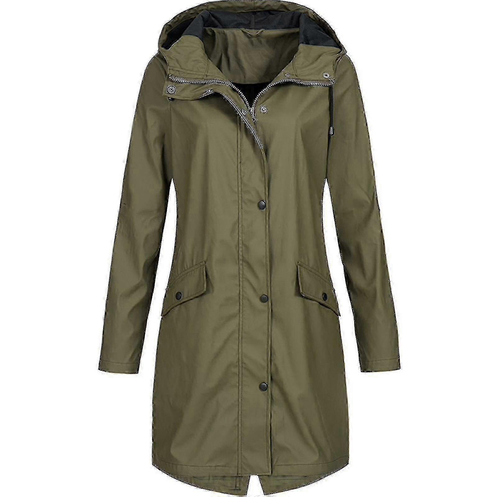 Kvinnor Solid Regnjacka Utomhus Plus Size Vattentät Hooded Regnrock Vindtät-yky