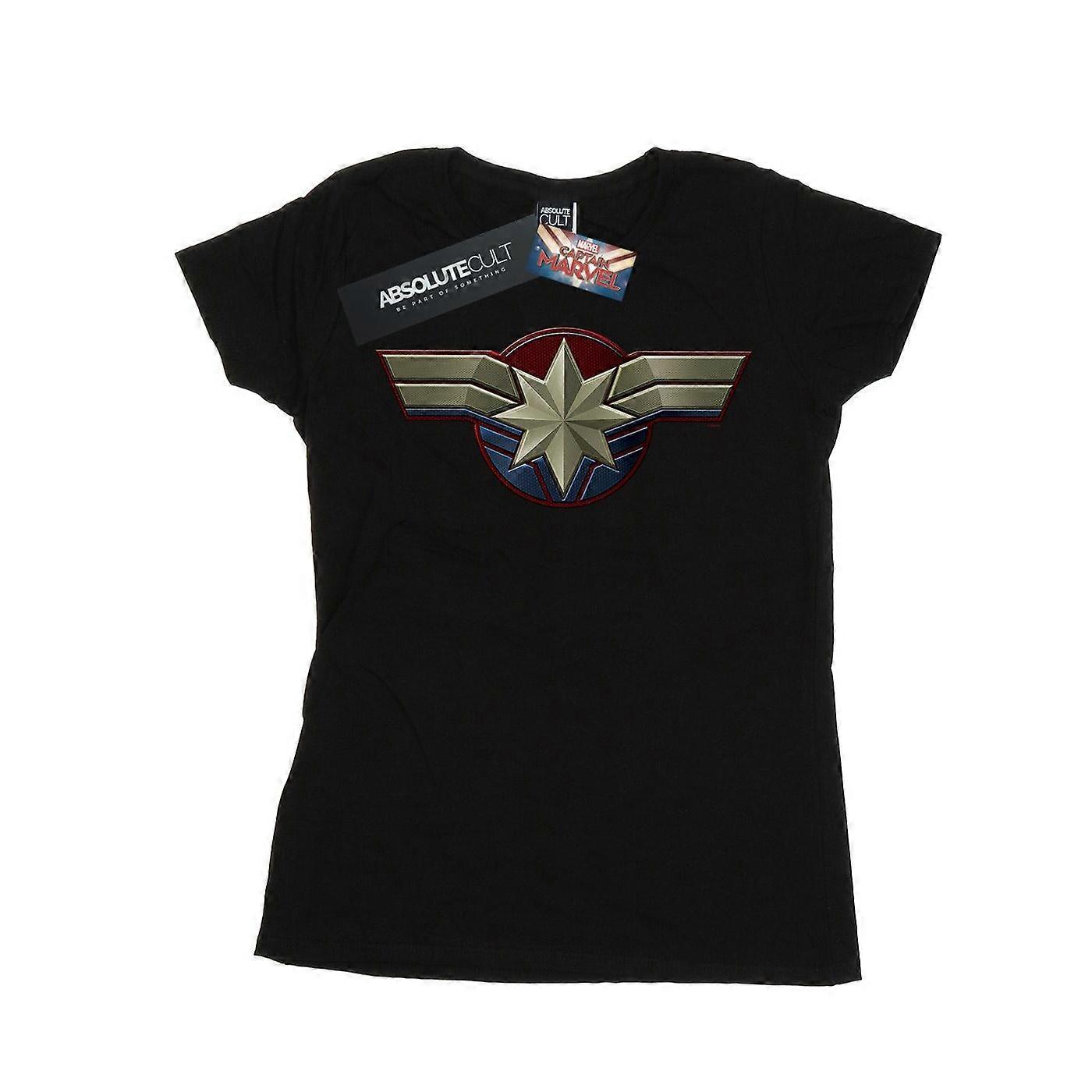 Marvel dame / dame Captain Marvel brystemblem bomull T-skjorte