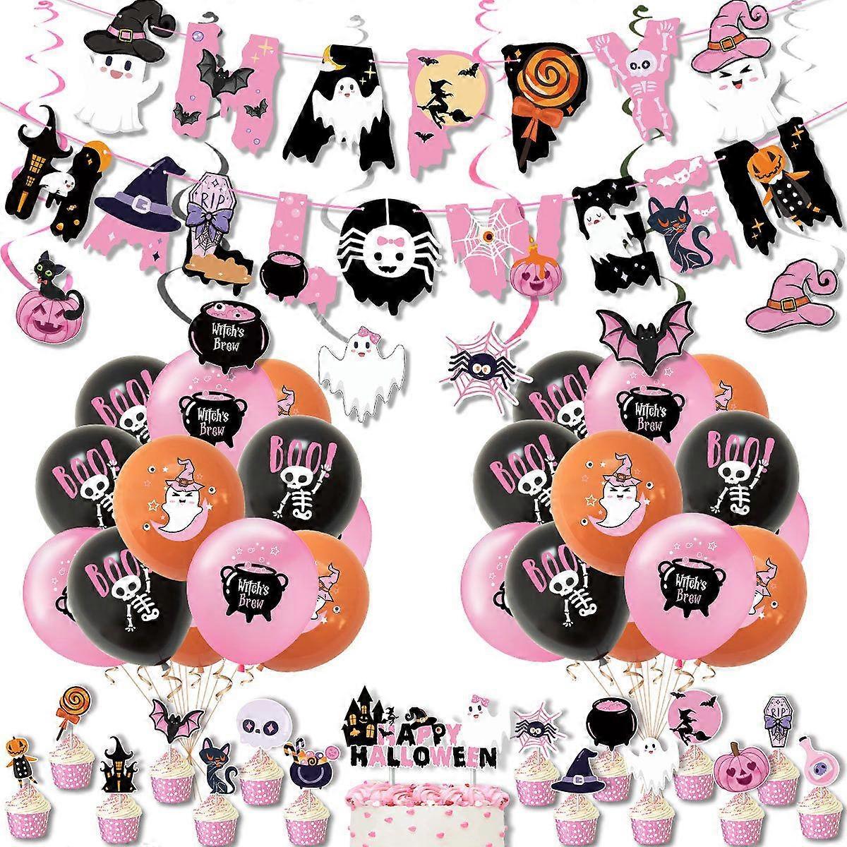 New Halloween Themed Party Decoration Balloon, Pumpkin Banner, and Cake Topper Set