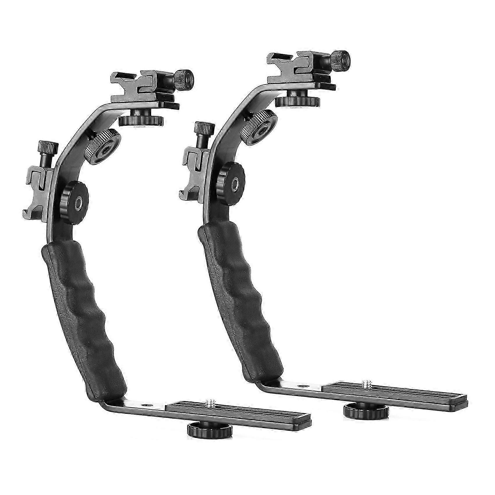2X Camera L Bracket Mount Video Grip L-Bracket Dual Flash Cold Shoe Mount 1/4 Inch Tripod Screw (Up