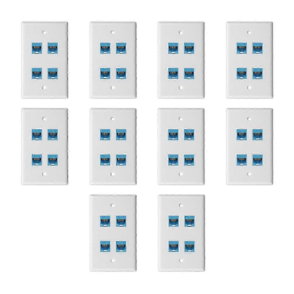 10PCS Cat 6 Ethernet Wall Plate 4 Port Female to Female Compatible with Cat6/5/5e Removable Facepla