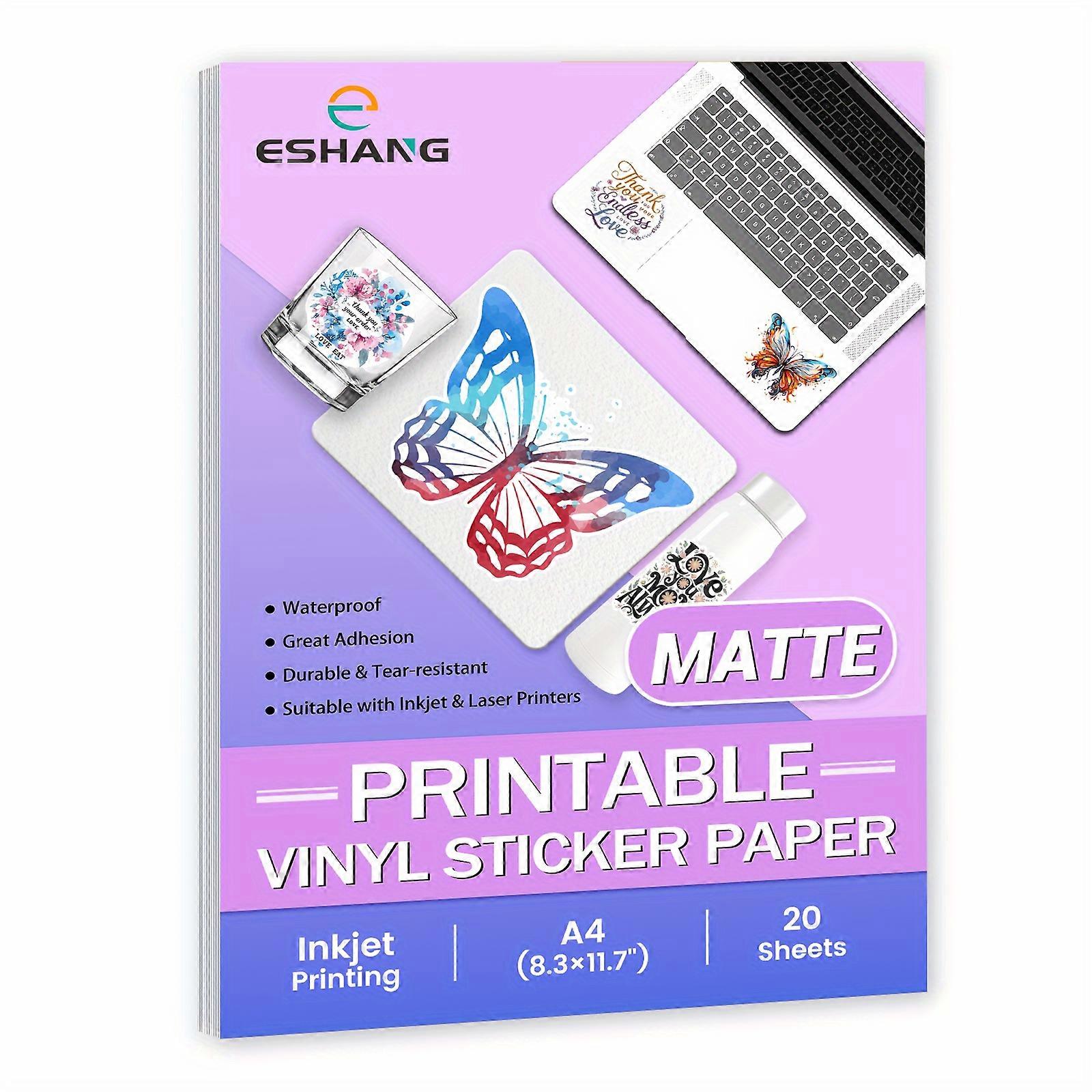A4 Size 20 Sheets Matte Printable Vinyl Sticker Paper, 8.3×11.7 Inch Matte White Waterproof Sticker, Inkjet & Laser Printing