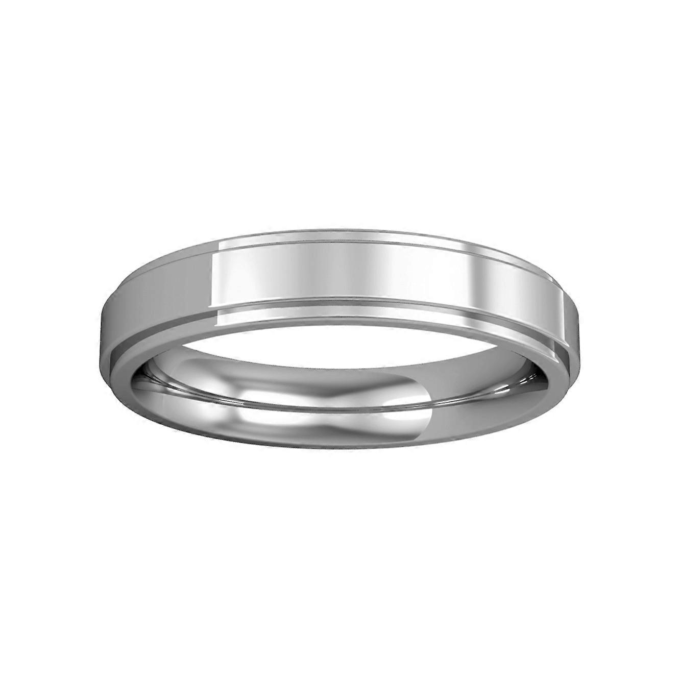 Jewelco London 18K 白金 - 4 毫米高级平球场阶梯切割戒指承诺/结婚戒指