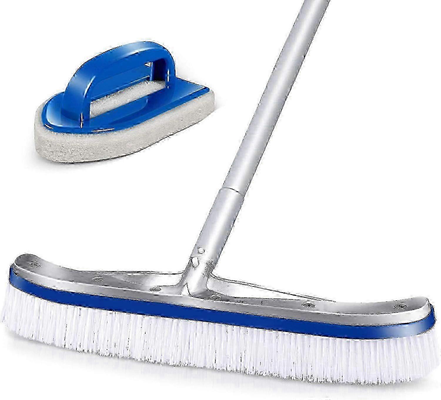 Swimming Pool Brush with Pole - 18" Aluminium Scrubber Brush Head with EZ Clip, Heavy Duty Pool Cleaning Kit