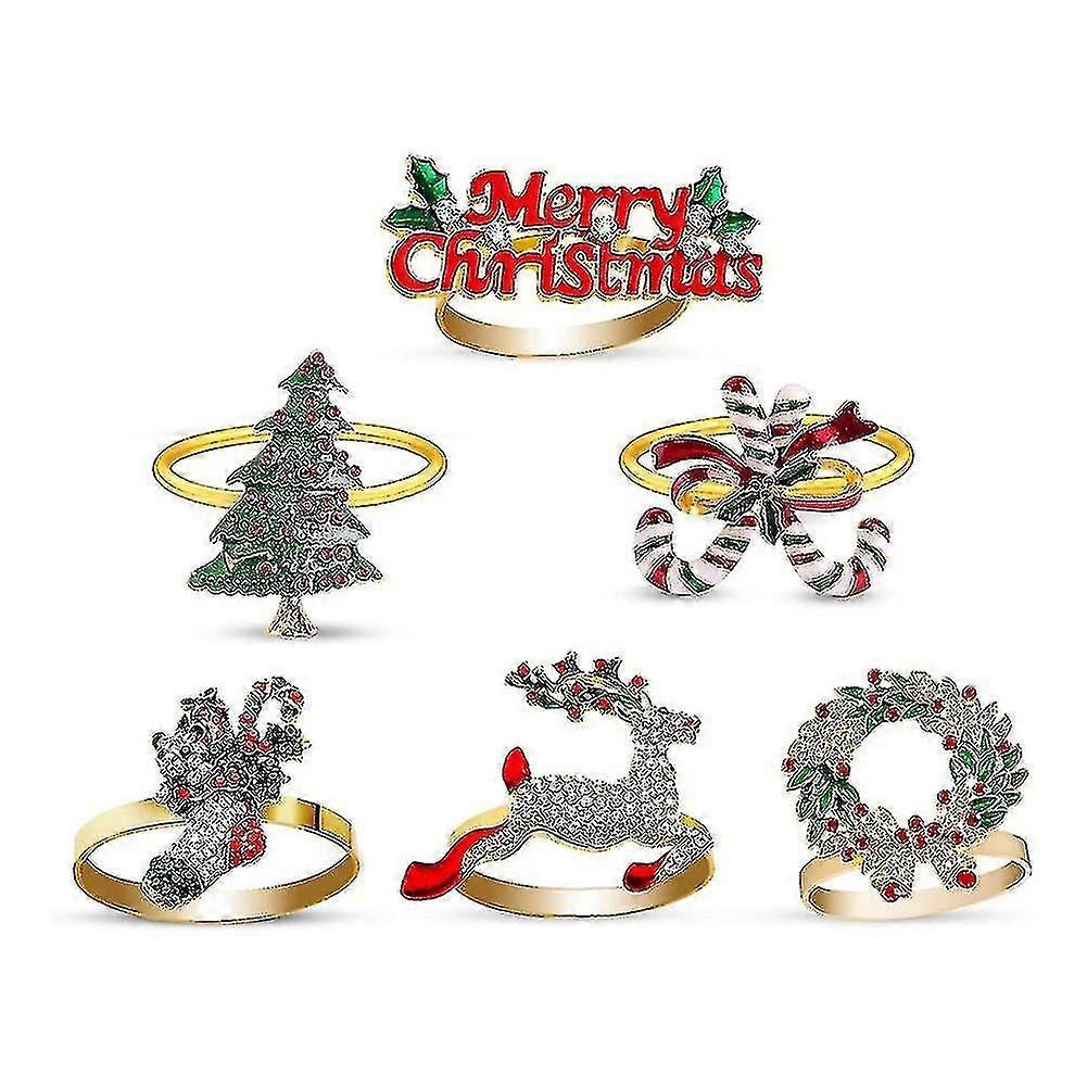 Christmas Napkin Rings Of Set 6, Delicate Table Decors For Christmas Holiday Wedding Banquet Birthd