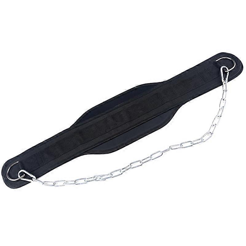 Gym Back Weight Lifting Belt With Chain, Size L, Black Leather, Lumbar Support, For Squats Deadlifts Bench Press