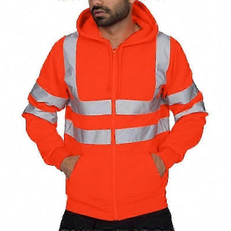 Erkekler Hi Vis Viz Hoodie Sweatshirt Güvenlik Yüksek Görünürlük İş Ceket