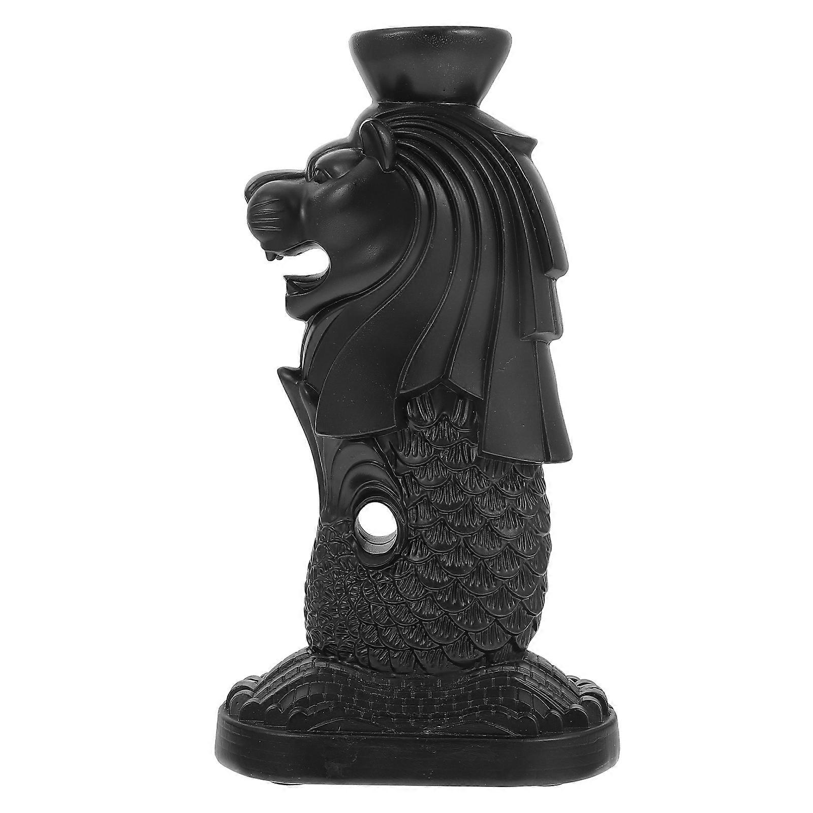 Resin Merlion Model Gift Display Stand for Crystal Balls 2Pcs Black Set