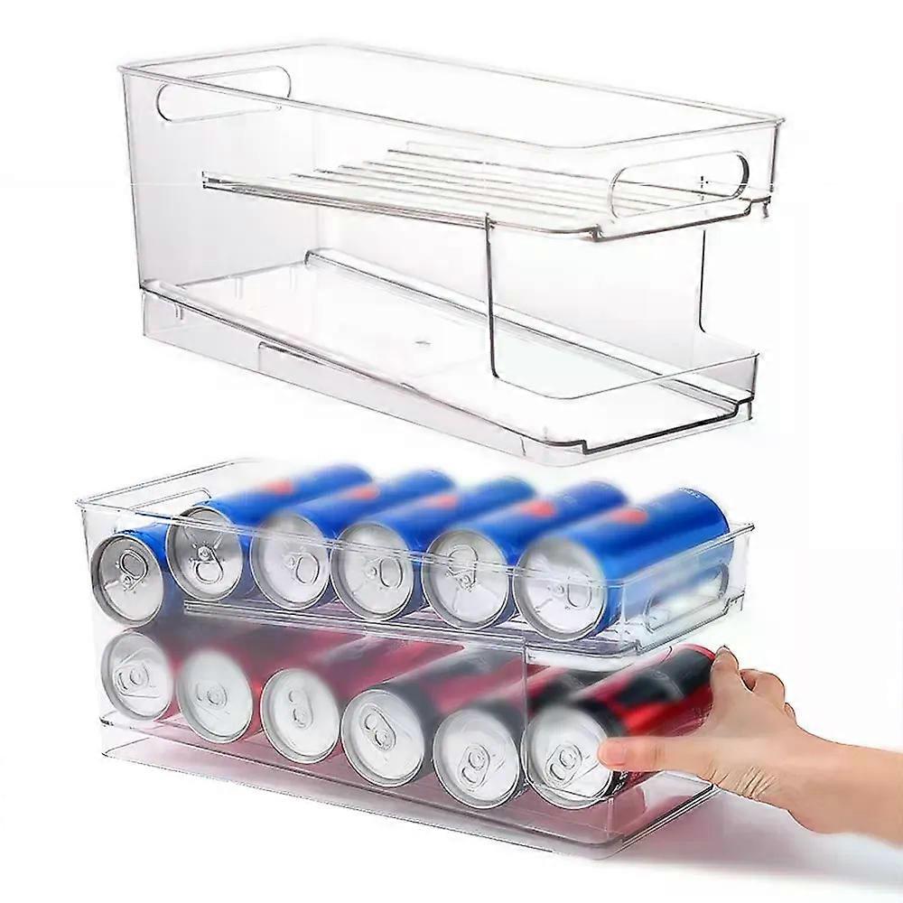 Refrigerator Organizer Bins 2-layer Automatic Rolling Beverage Soda Can Storage Box for Fridge Beverage Organizer for Beer Soda