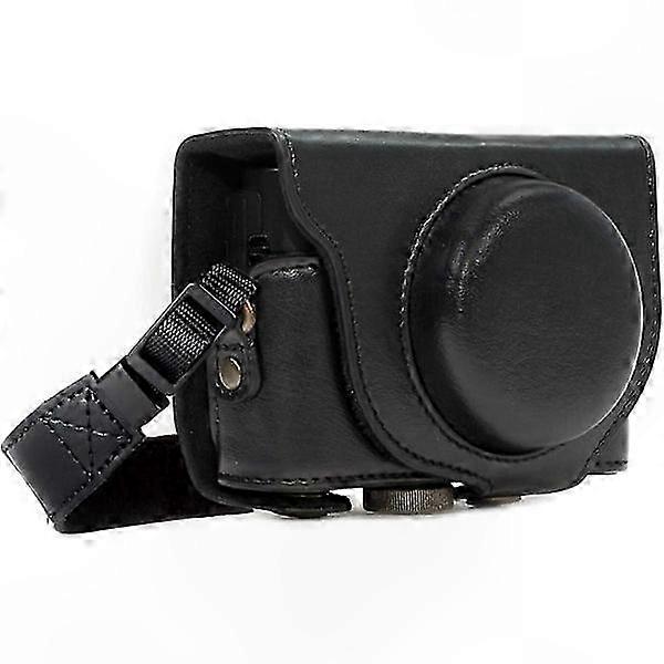 Universal Black Leather Camera Case with Adjustable Shoulder Strap for Compact Digital Cameras