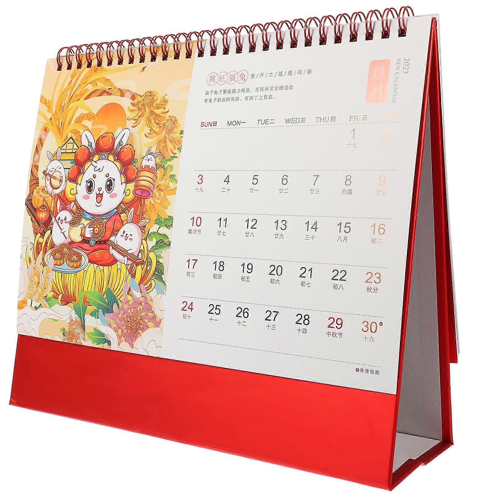 Chinese Calendar Red Desktop Monthly Calendar for Decoration 2Pcs 2023