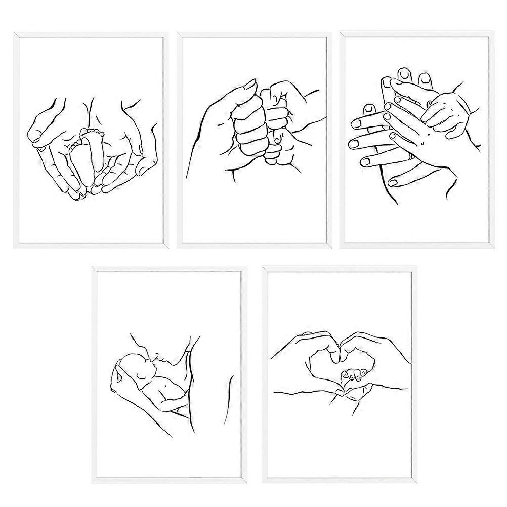 Simple Lines Mother Baby Pattern Picture For Hallway Entrance Corridor Staircase Canvas Prints 5Pcs