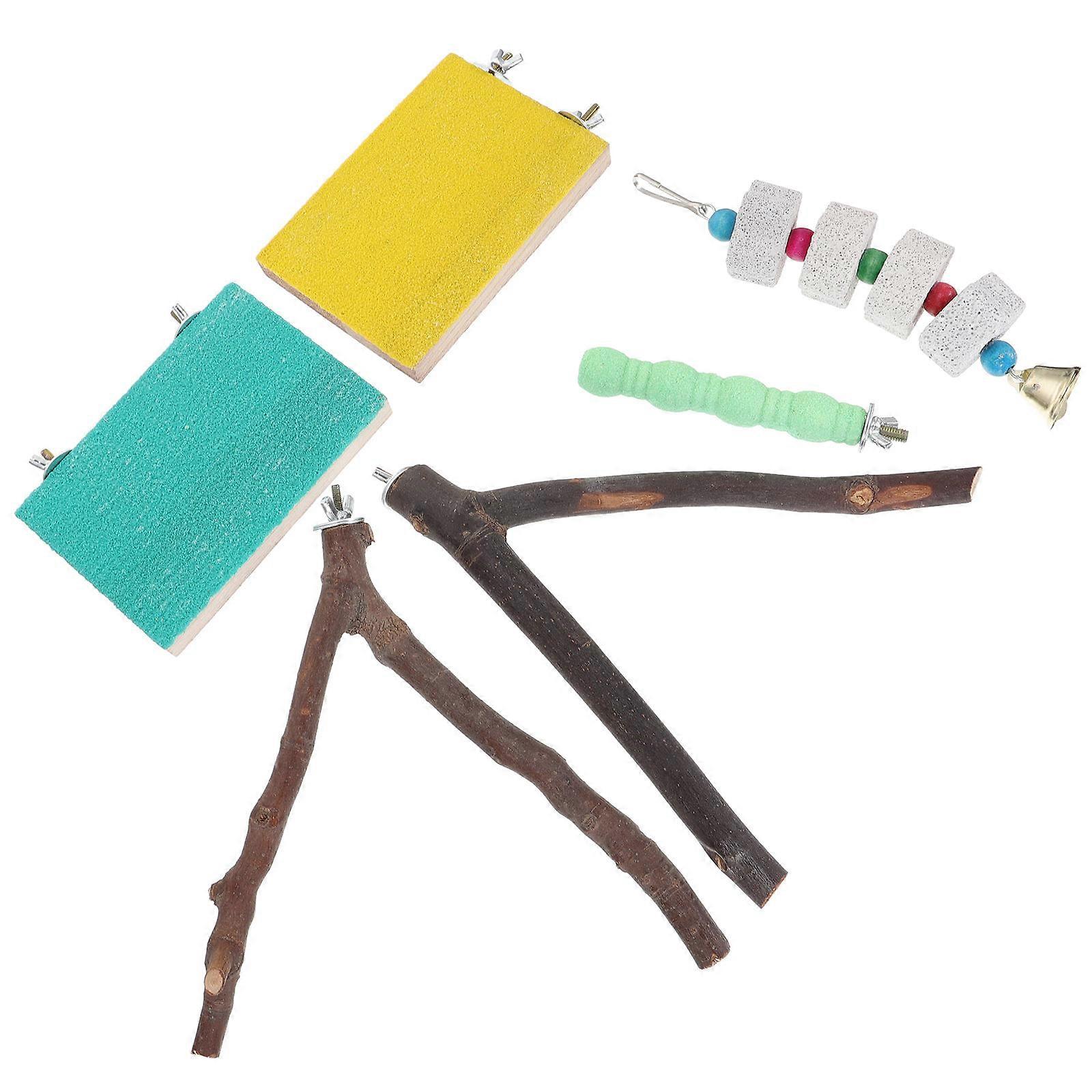 Bird Chew Toy 6Pcs Natural Wooden Design For Pet Birds Climbing Standing Resting
