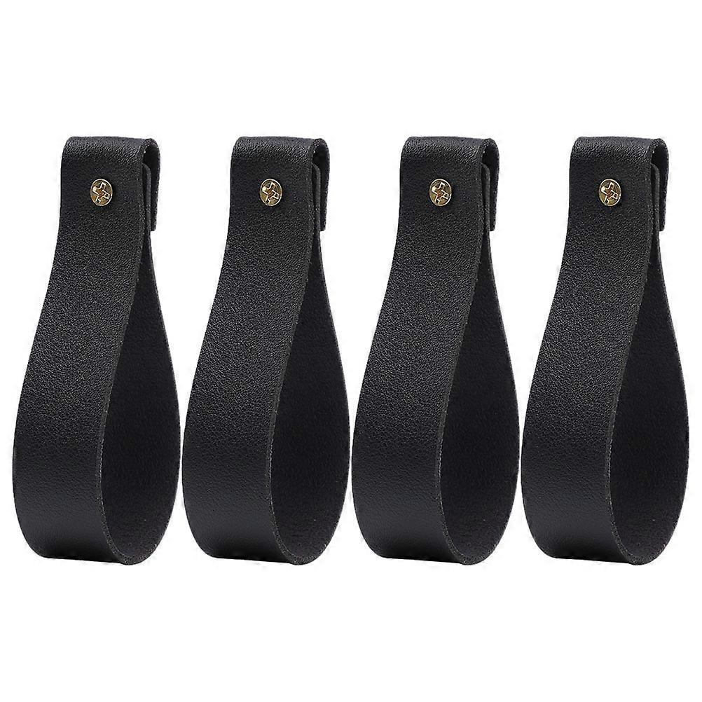 Bohemian Style Strap Hooks Wall Mounted for Curtain Rod Holders 4Pcs Black