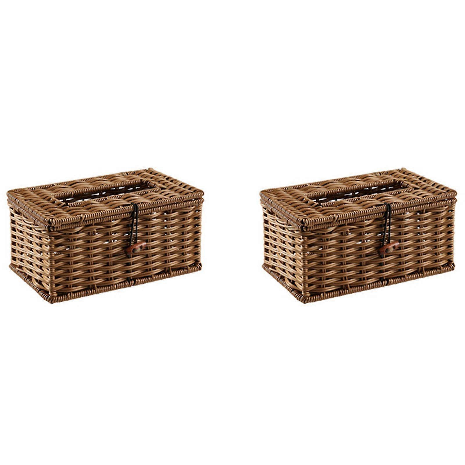 2X Imitated Rattan Draw Box Tissue Box Elegant Home Decoration Handmade Desktop Tissue Box Napkin Storage Box 21X12cm