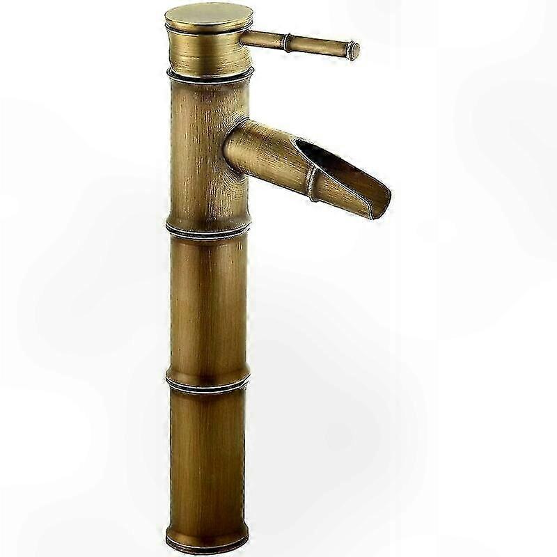Contemporary Bamboo Faucet with Waterfall Spout, Single Handle Mixer for Hot and Cold Water