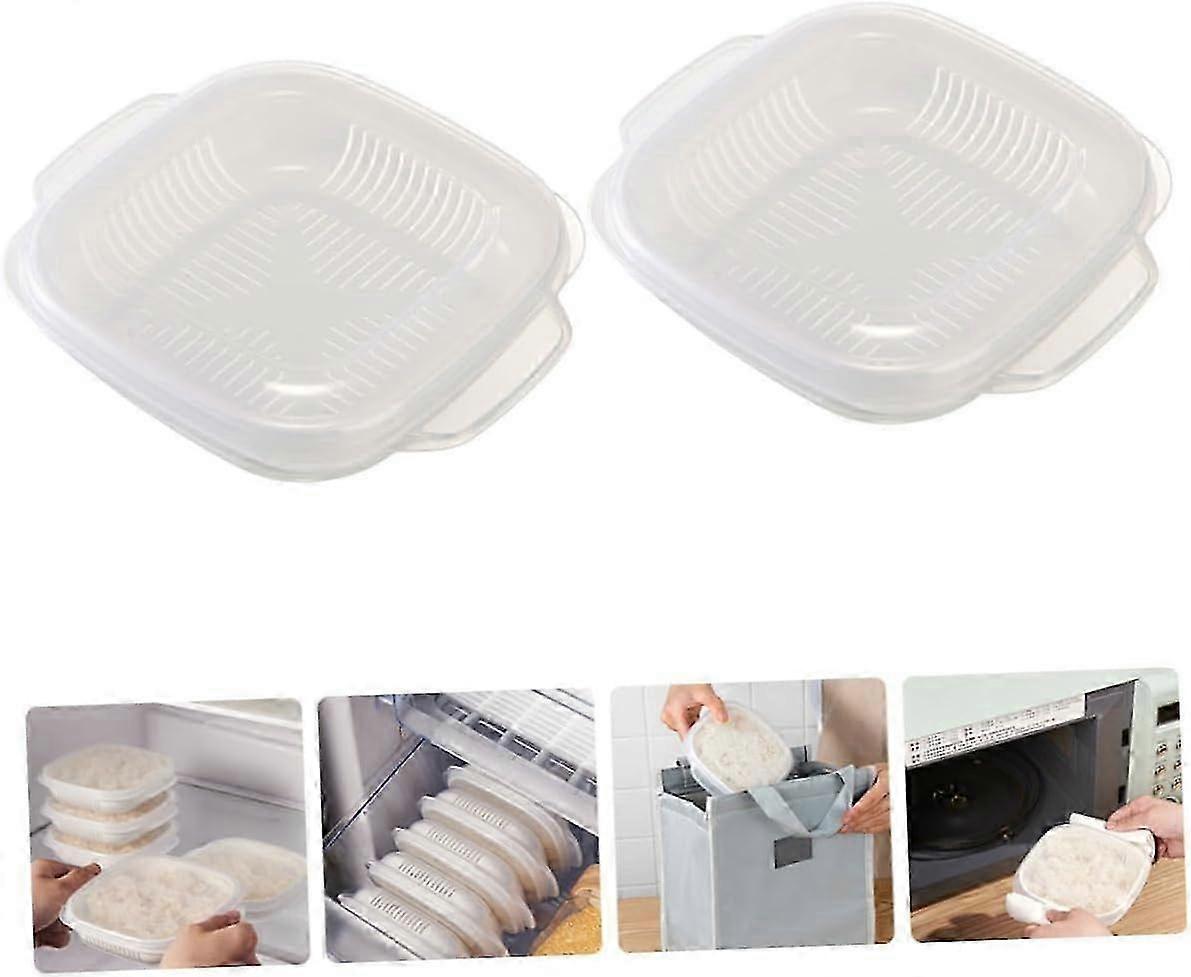 3 Sets Lunch Boxes Rice Freezer Container Microwave Heat-resistant Space-saving for Freezer Storage 2pcs3 26s