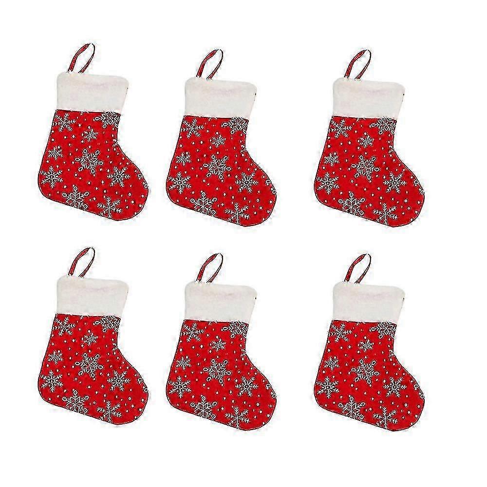 Christmas Mini Stockings, Pack Of 6 Snowflake Prints With Plush Cuffs, A Classic Stocking Decoration