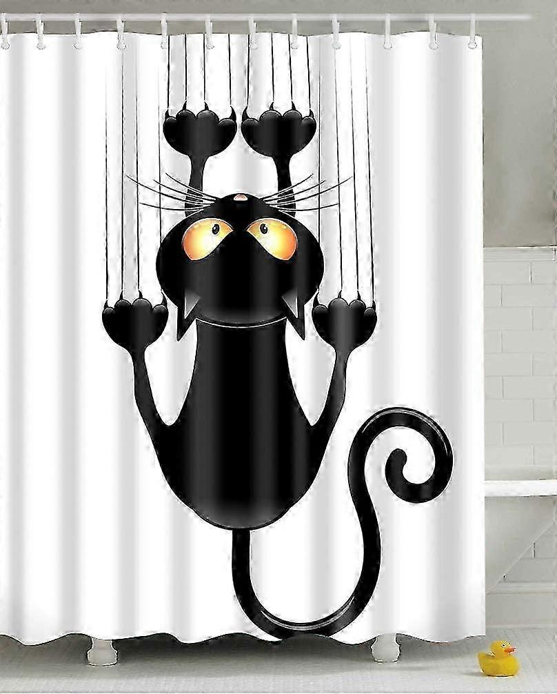 Shower Curtain Cat Print Waterproof Bathroom Drape with Hooks