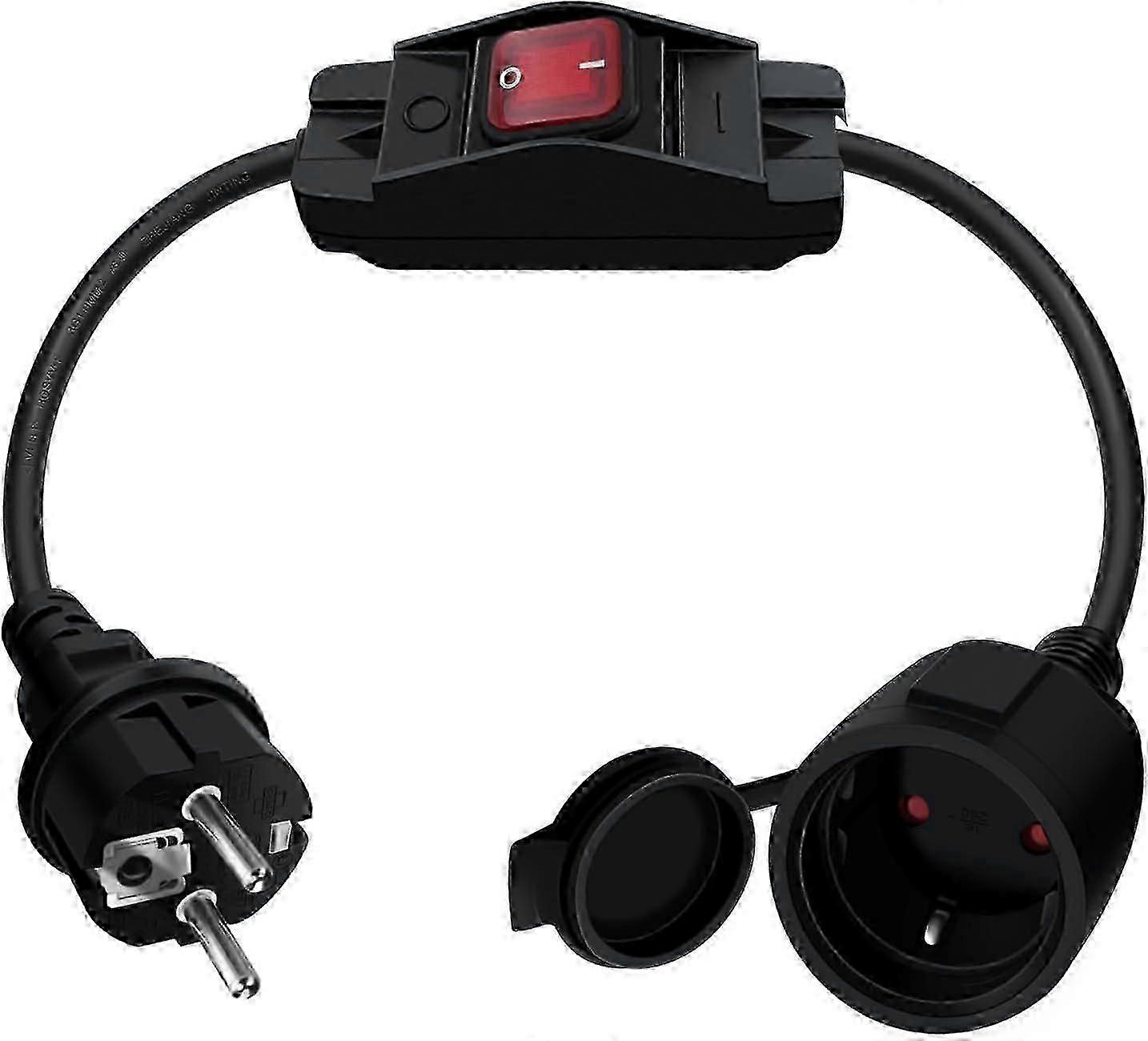 Extension Cable with Switch 16A 250V Short Power Extension Cord, Short Cable 2 AC Socket IP44 for Outdoor or Indoor Use, Home, Office (0.5)