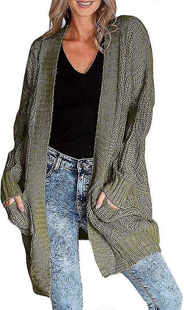 Womens Boho Open Front Cardigans Sweaters Plus Size Cable Knit Long Sleeve Overs