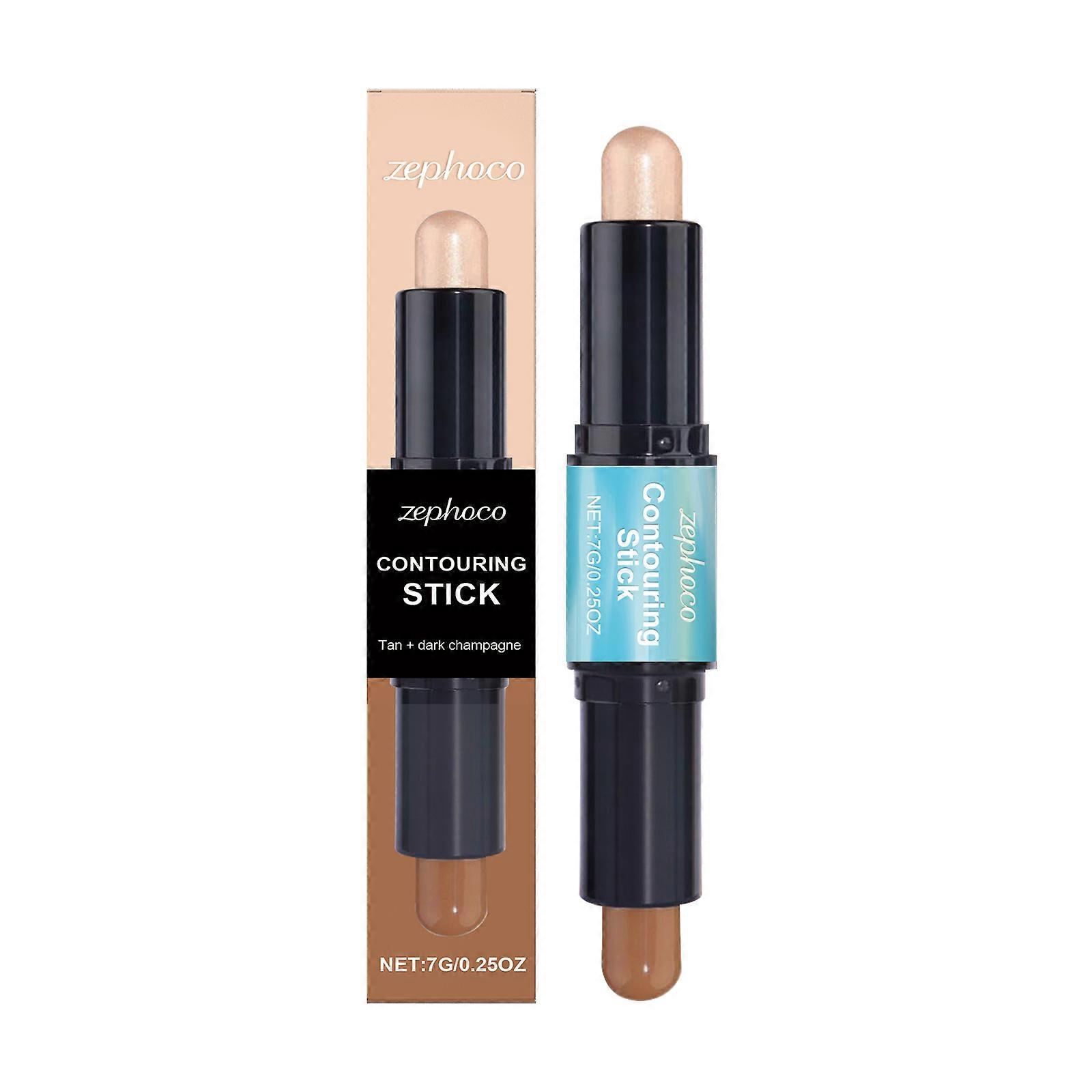 Zephoco 2-In-1 Facial Shaping And Contour Stick (Tan + Dark Champagne) Long Lasting Smear-Proof Makeup Three-Dimensional Natural Contour Portable Desi