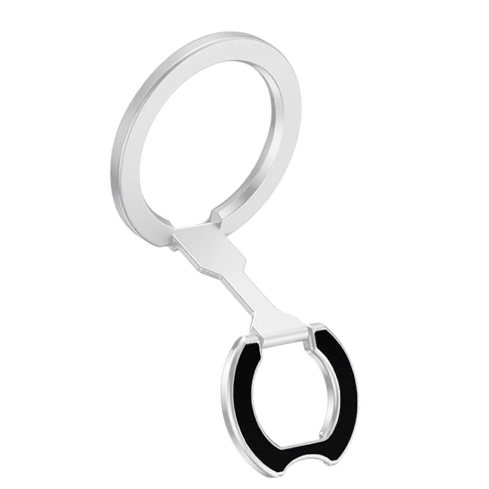 Antislip Magnetic Phone Stand Desktop Holder 360 Rotatable Double Hoop Designs and Portable Foldable Structure  Silver