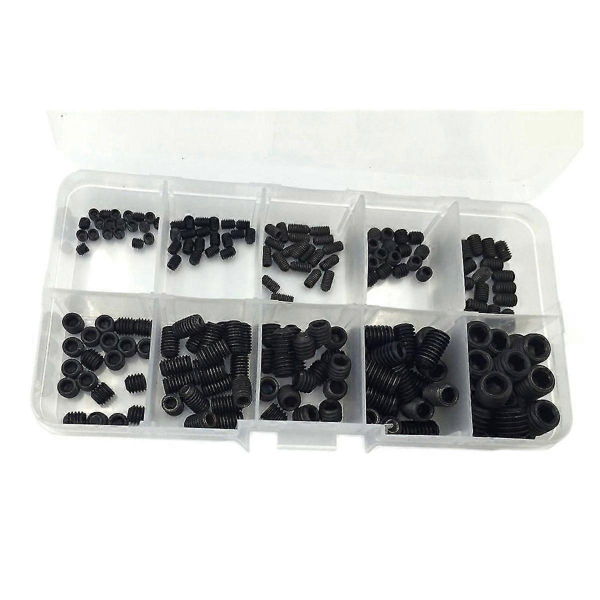 200pcs M3 M4 M5 M6 M8 Hex Head Socket Hex Grub Screw Set Assortment Kit (acero de aleación negro)