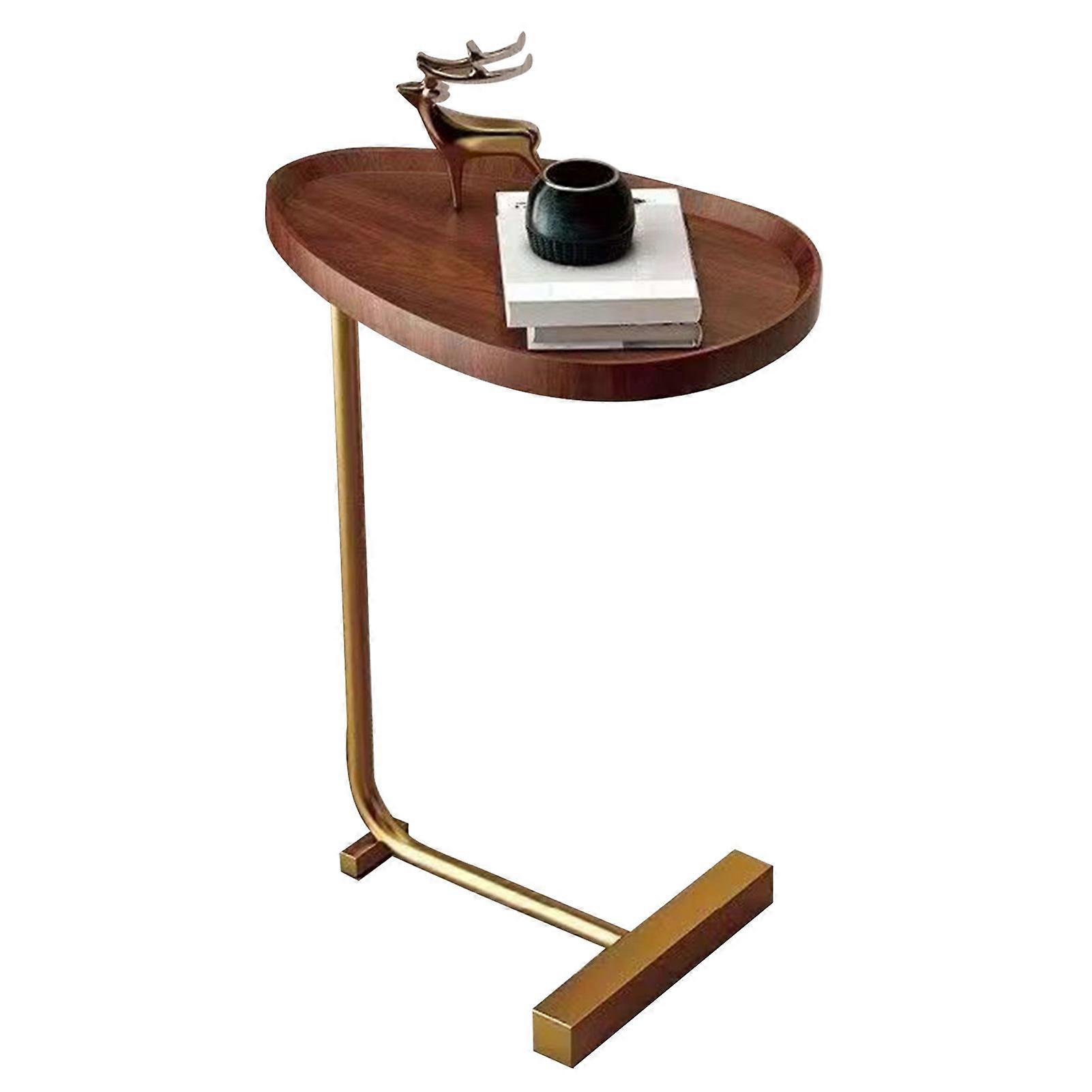 Small Side Table Modern Dark Wood Grain Space Saving C Shaped End Table for Living Room Sofa Hotel