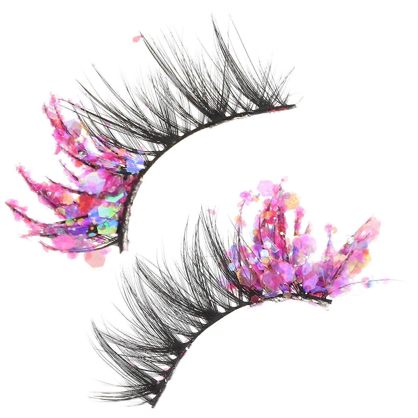 False Eyelashes Purple Fiber Luminous for Decoration 2Pcs Performance Lashes