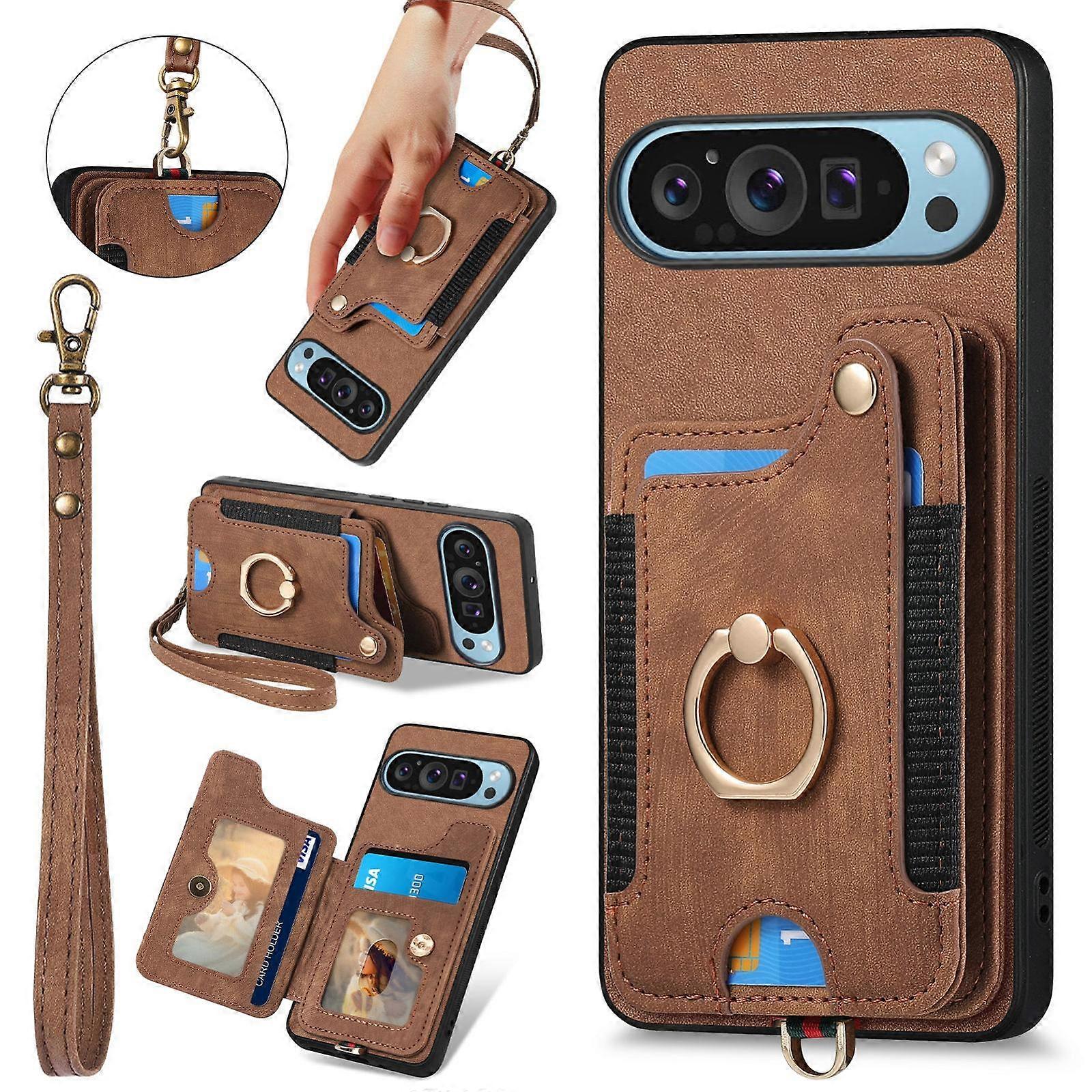 Retro Skin-feel Ring Multi-card Wallet Phone Case