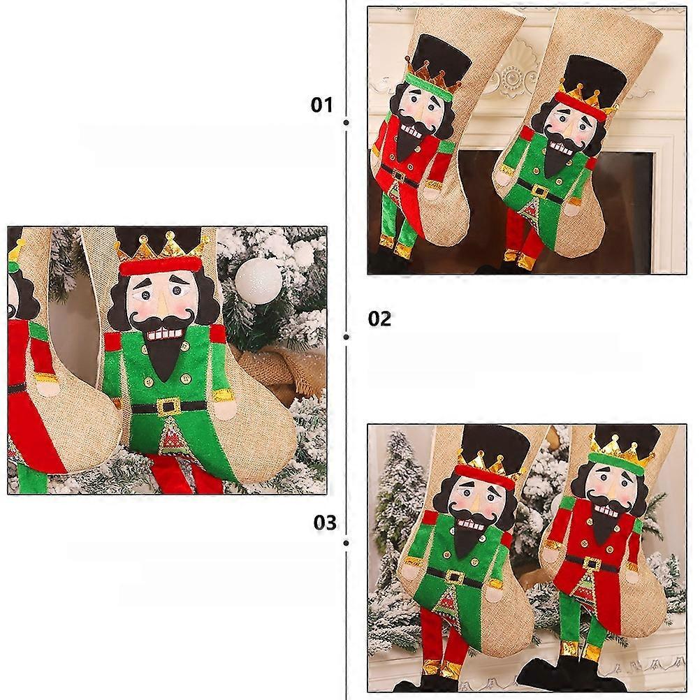 Green Nutcracker Soldier Sock Christmas Gift Stocking for Candy Pouch
