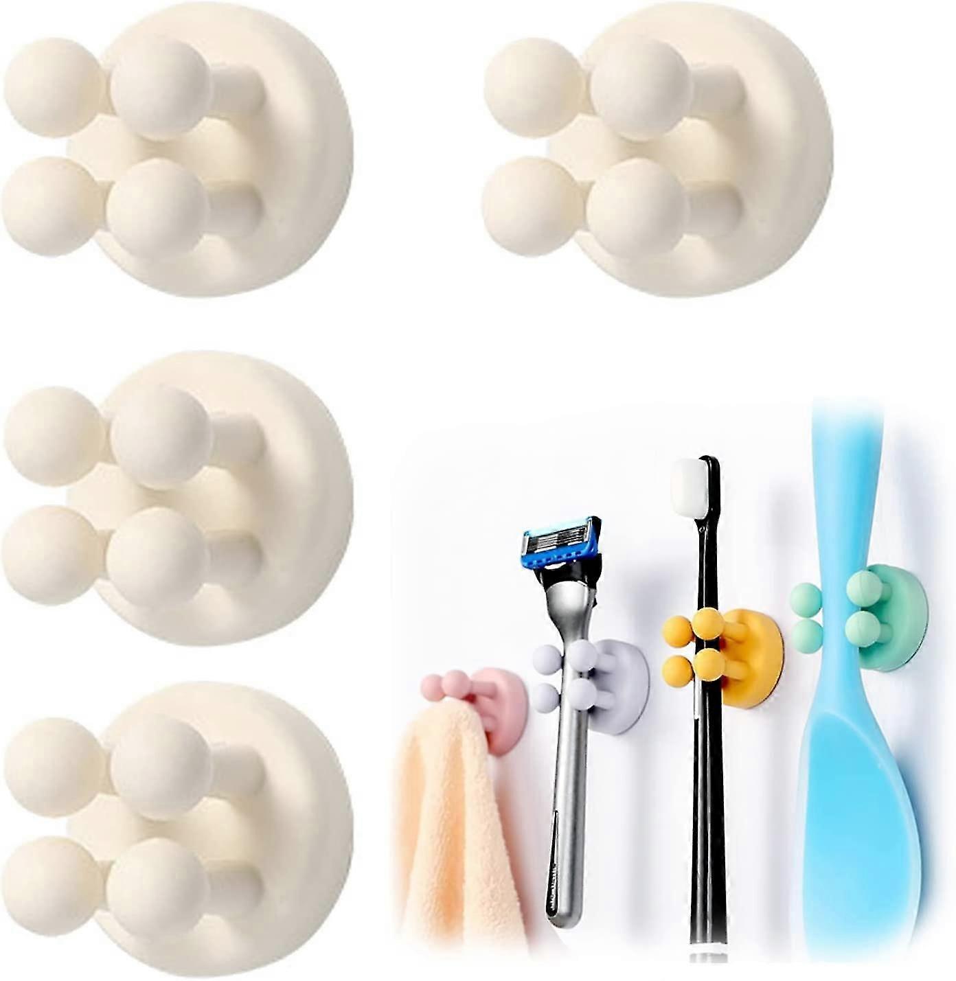 4 Pcs Silicone Toothbrush Holder Multi-function Hook Waterproof Self