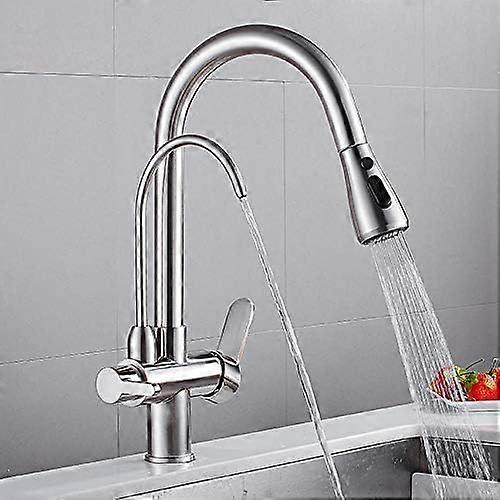 3Way Kitchen Faucet with PullOut Gooseneck, Dual Flow Mixer Tap for Under Sink Water Filtration