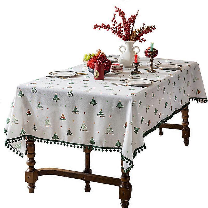 Christmas Tablecloth with Printed Festive Motifs Atmospheric Decorative Fabric for Round Tables Vintage-Style Decorative Tablecloth