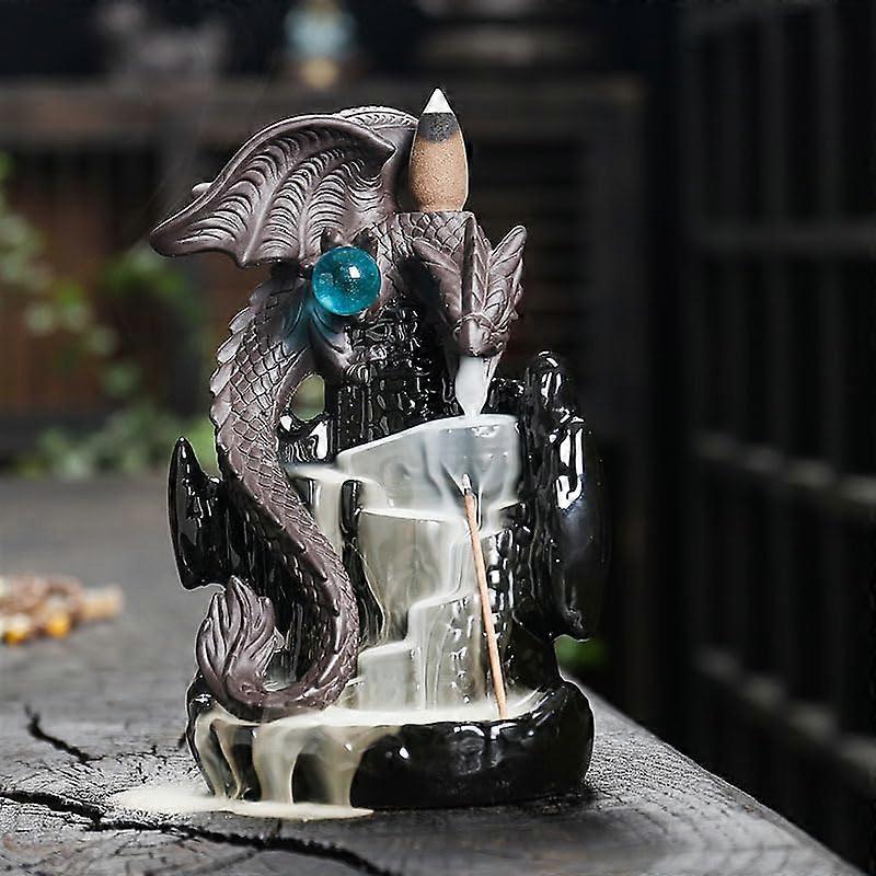 Dragon Backflow Incense Burner with Cones, Ceramic Waterfall Dragon Incense Holder for Relaxation