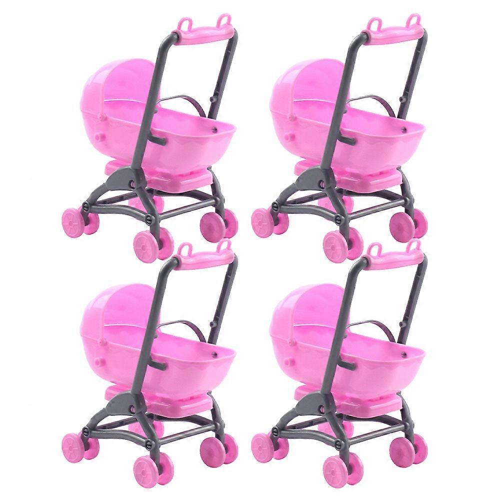 Stroller Toy for Dolls Realistic Design for Role Playing 4Pcs Pink