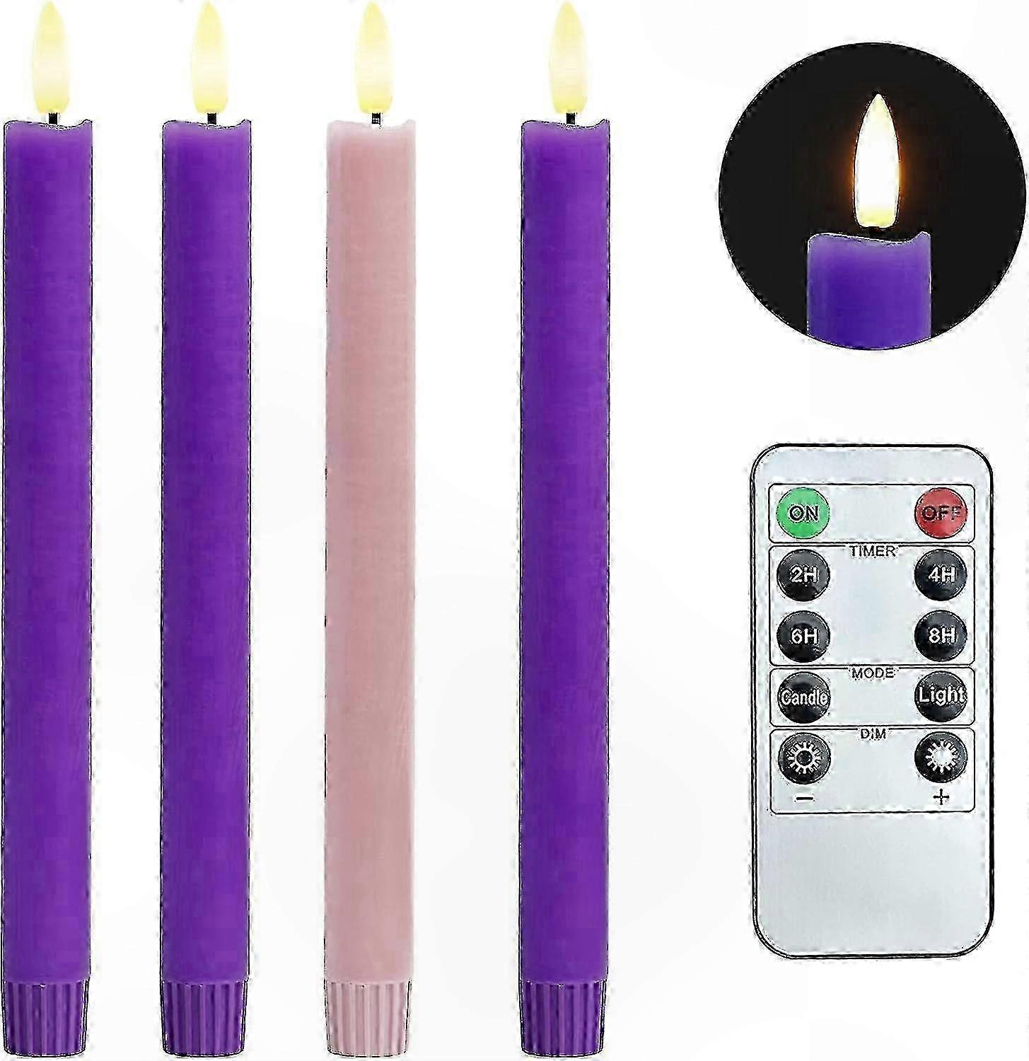 LED Advent Candles Set - Flameless Tapered Lights with Timer Function (4 Pack)