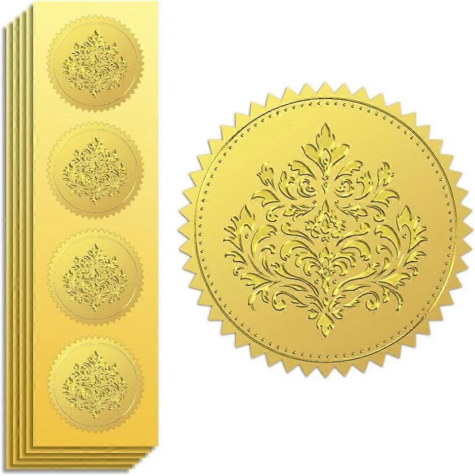 Gold Foil Sticker Seal Embossed Baroque Pattern 2 Inch 100Pcs Self Adhesive Golden Around Embossing Decals for Invitation Certificate Envelope Seal Gi