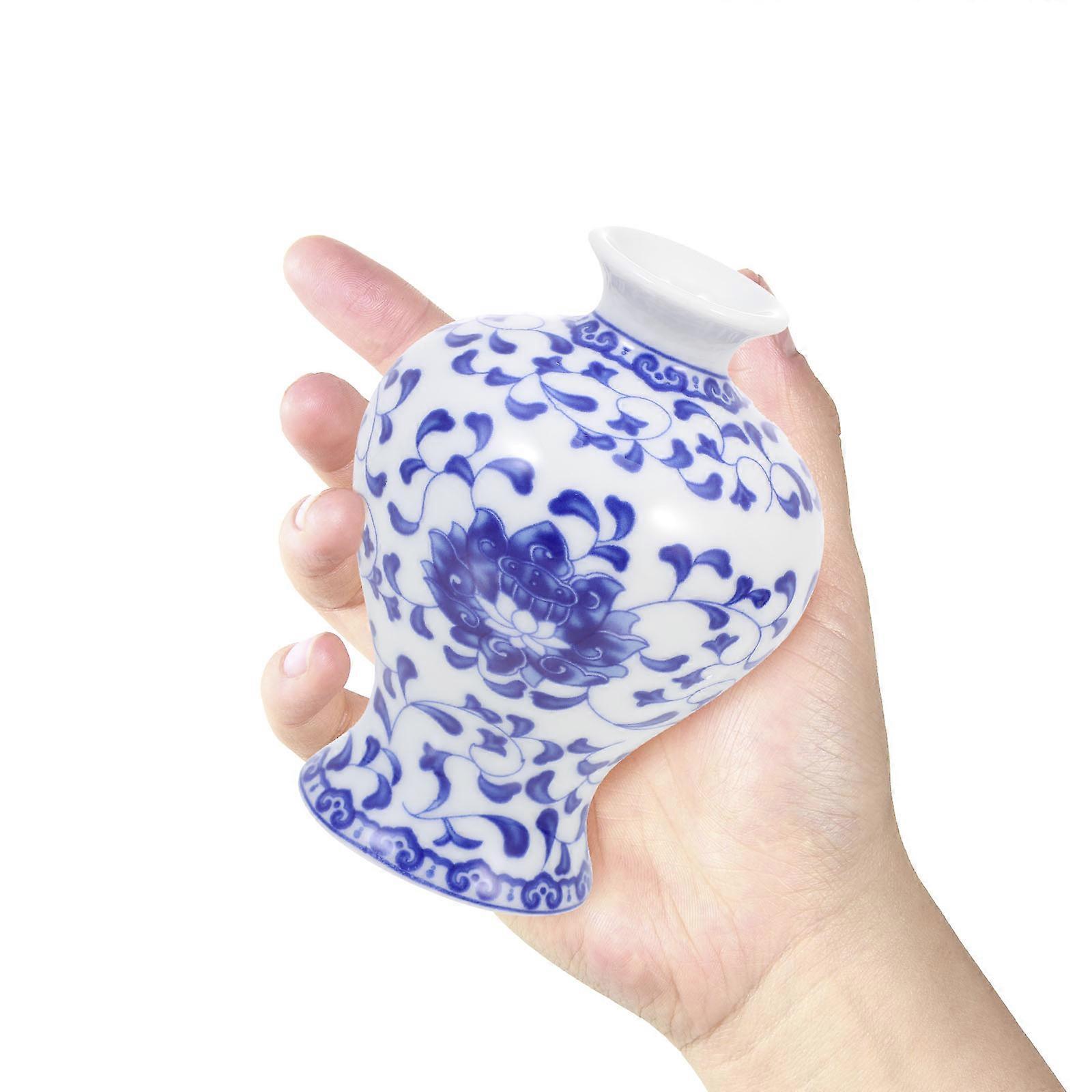 Chinese Style Ceramic Vase Blue and White Decorative Use 2Pcs
