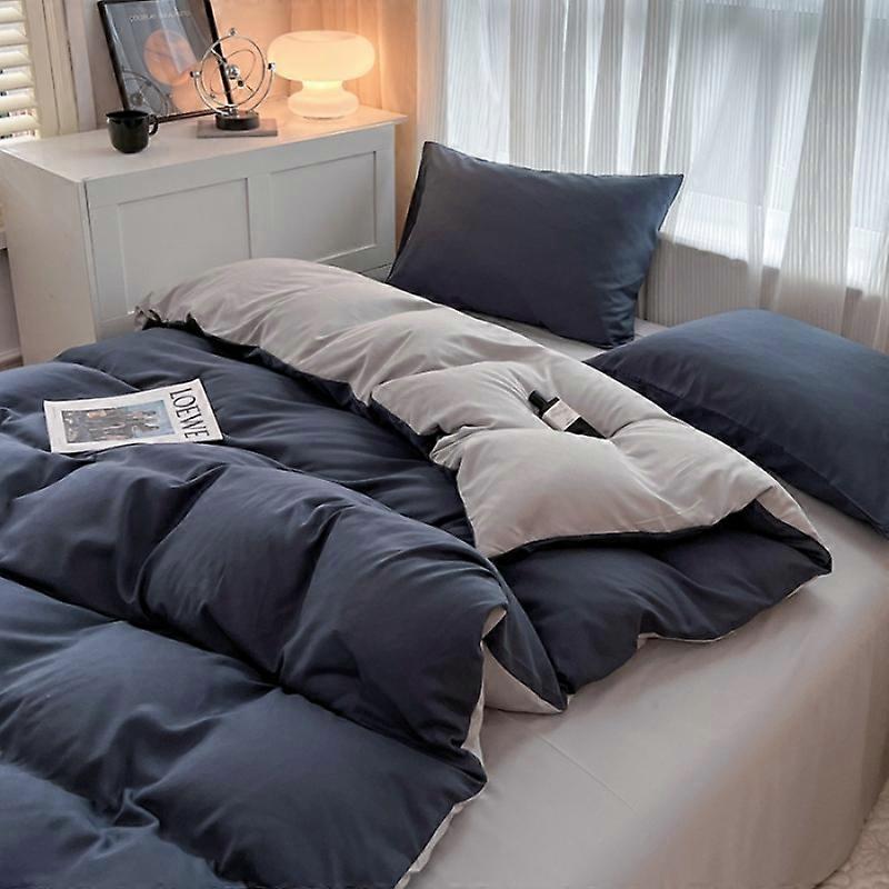 2025 new solid color abraded four-piece set of color matching sheets for home use, comfortable, skin-friendly and breathable