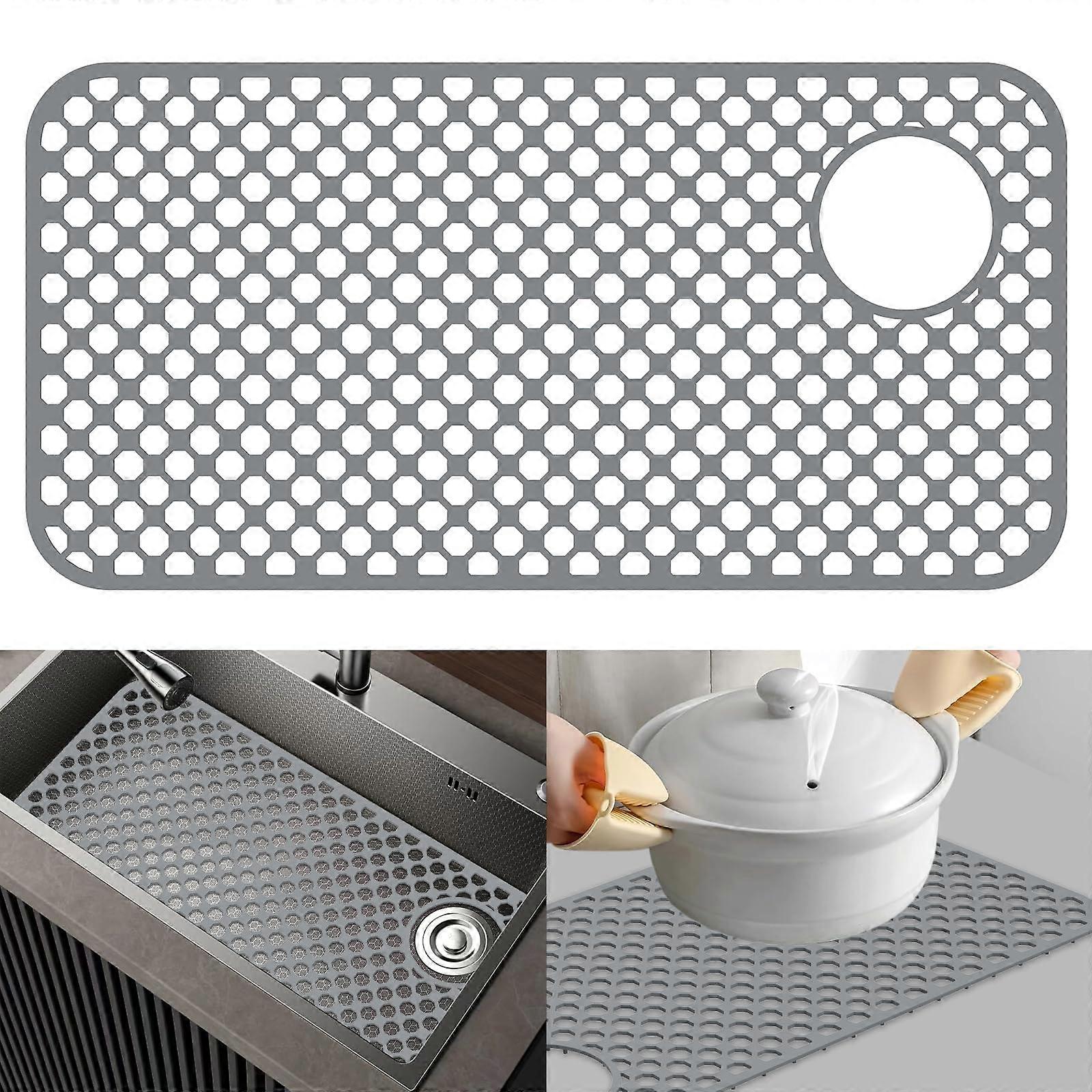 Kitchen Sink Mat 28x14in NonSlip Cuttable Silicone Sink Protector with Hollow Drainage Pattern B