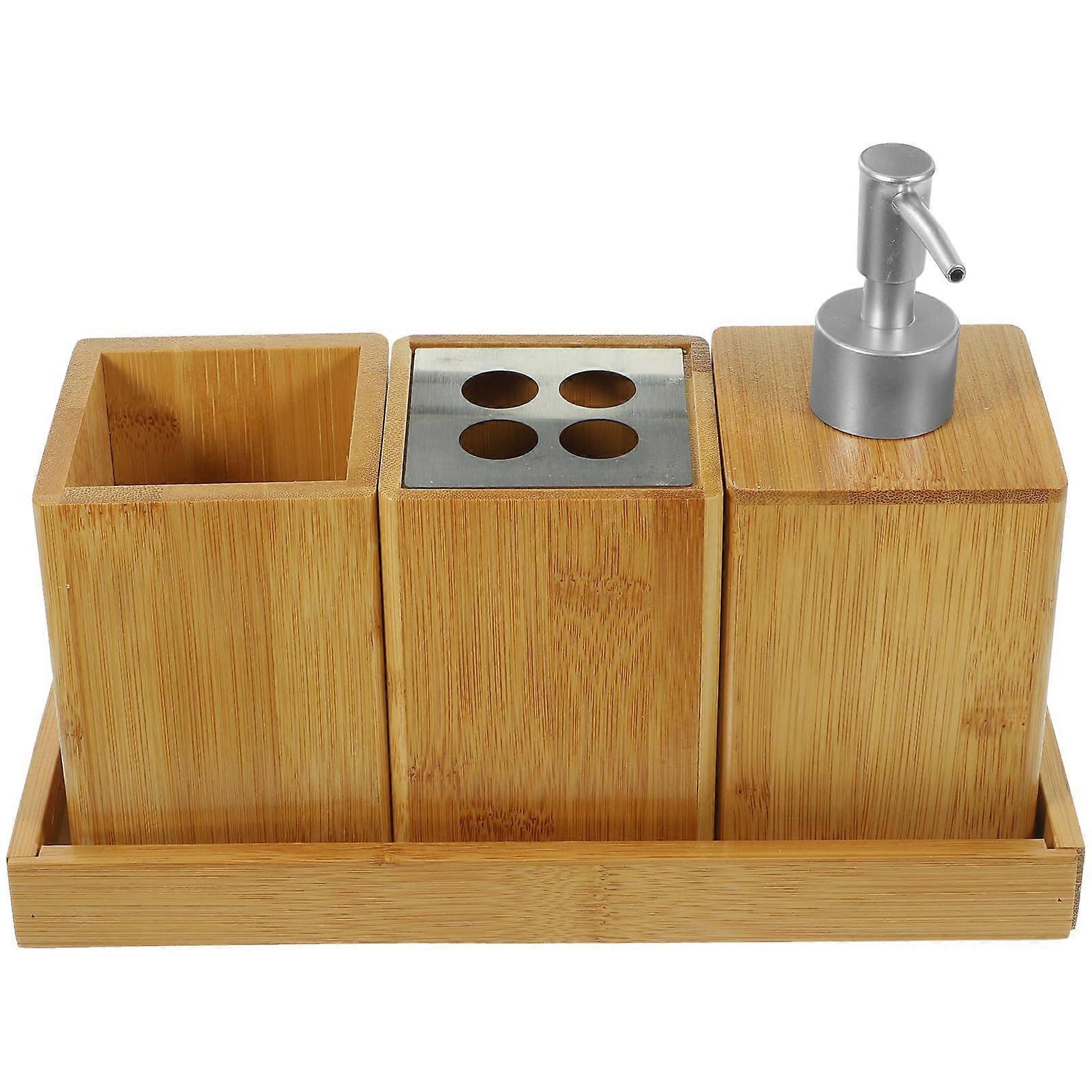 Bathroom Accessories Set with Soap Dispenser and Toothbrush Holder for Compact Countertop Organization