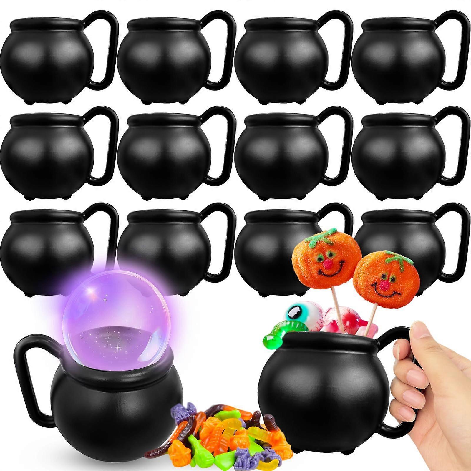 12 Pack 15oz Halloween Cauldron Mugs with Large Handle, Black Witch Cups for Party Drinkware