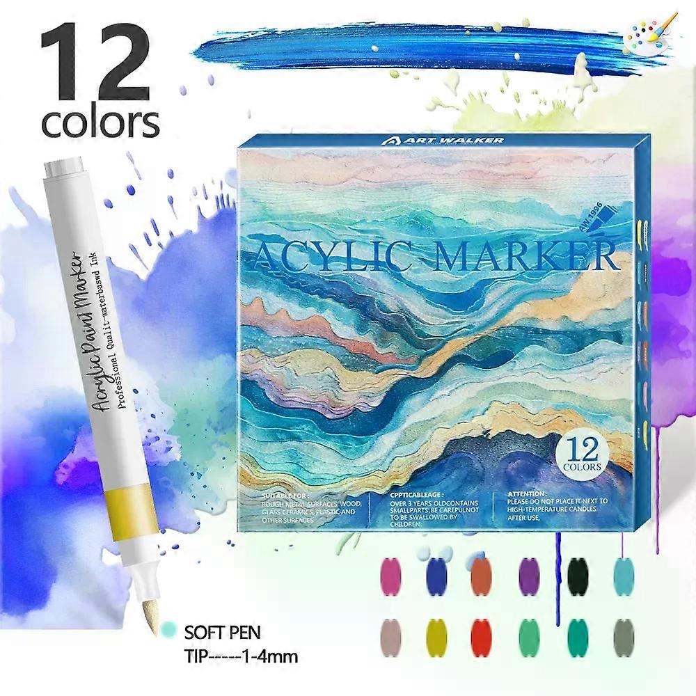 12/24 Colors Soft Headed Different Color Acrylic Marker Pen, Color Art Graffiti Pen, Waterproof, Opaque, Water-Based Soft Headed