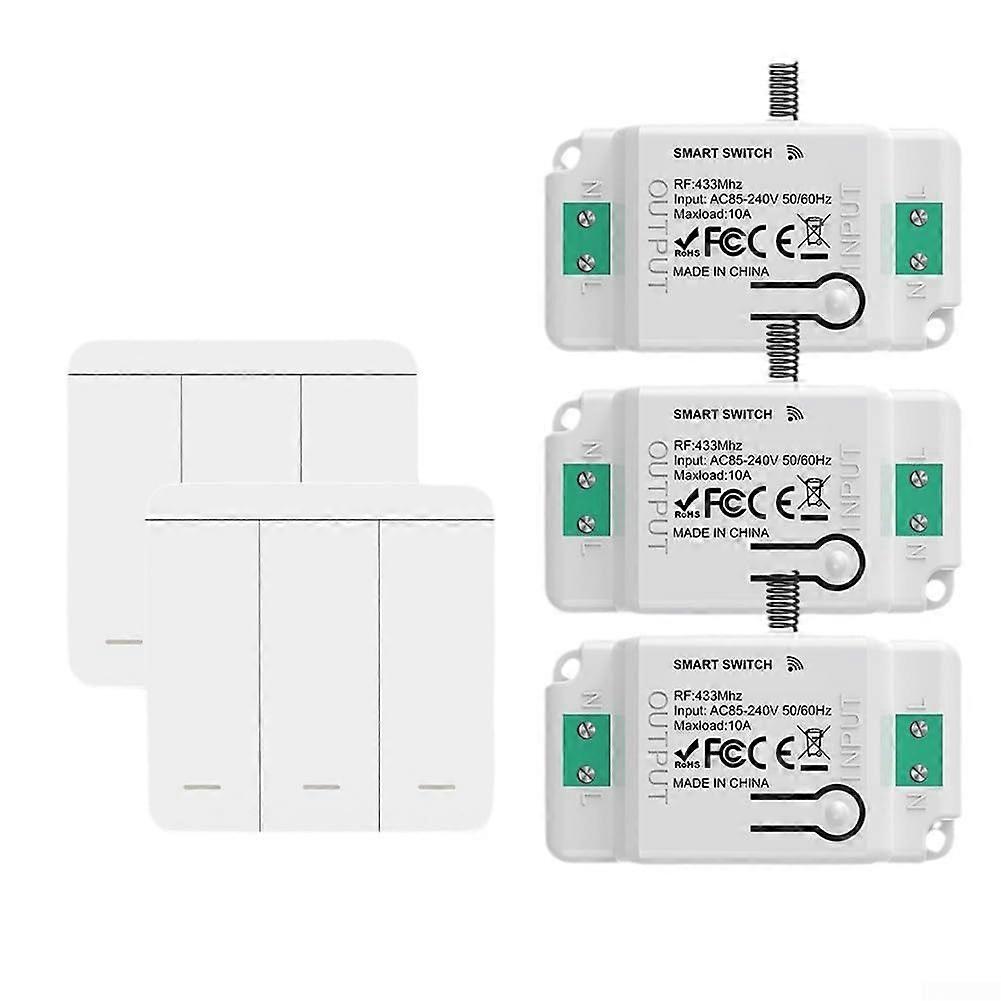 Wireless Light Switch Kit, No Wiring Installation, Long Range RF Remote Control, 3 Gang Expandable System