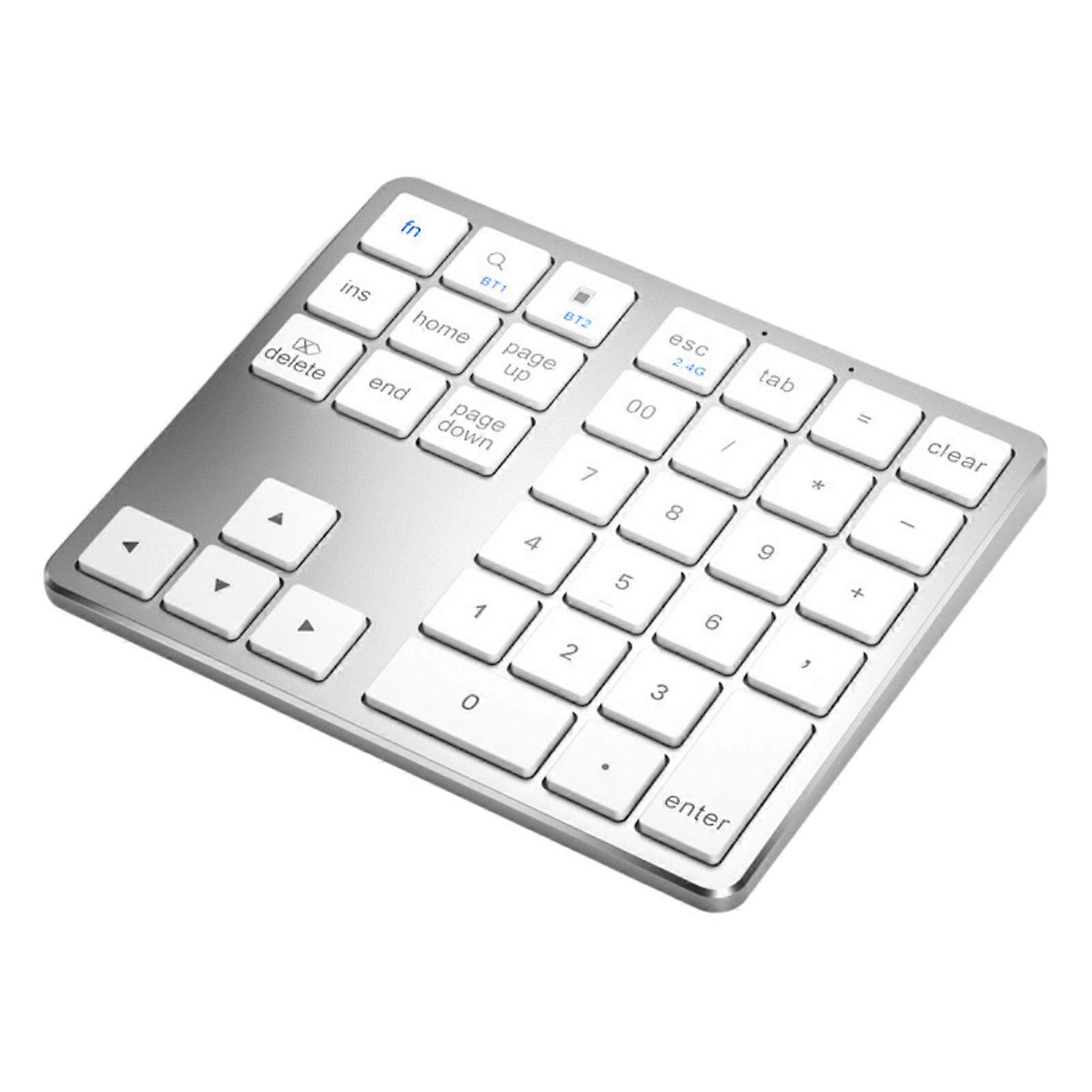 Bluetooth-compatible Numeric Keypad 35 Keys Financial Accounting Quiet Numeric Pad for Laptop Desktop PC Notebook  Silver white